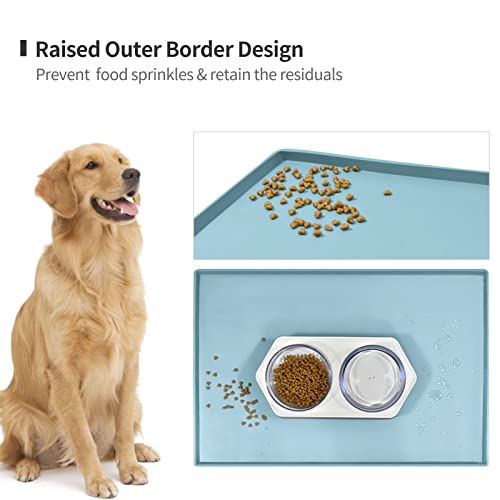 EIOKIT Dog Food Mat,Silicone Waterproof Food Tray,Non Slip Pet Bowl Mats Placemat,0.6" Raised Edge,Suitable for Most Small and Medium Sized Pets,24" x 16"