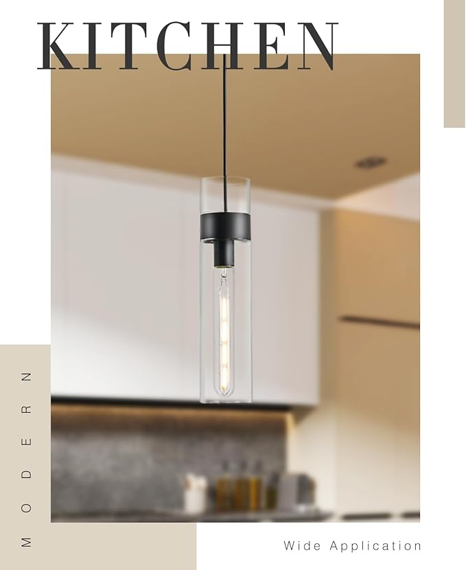 Black Pendant Lights Kitchen Island (Bulb Included), Adjustable Modern Glass Pendant Light Over Island, Industrial Pendant Light Fixtures for Dining Room Hallway Bedroom Living Room