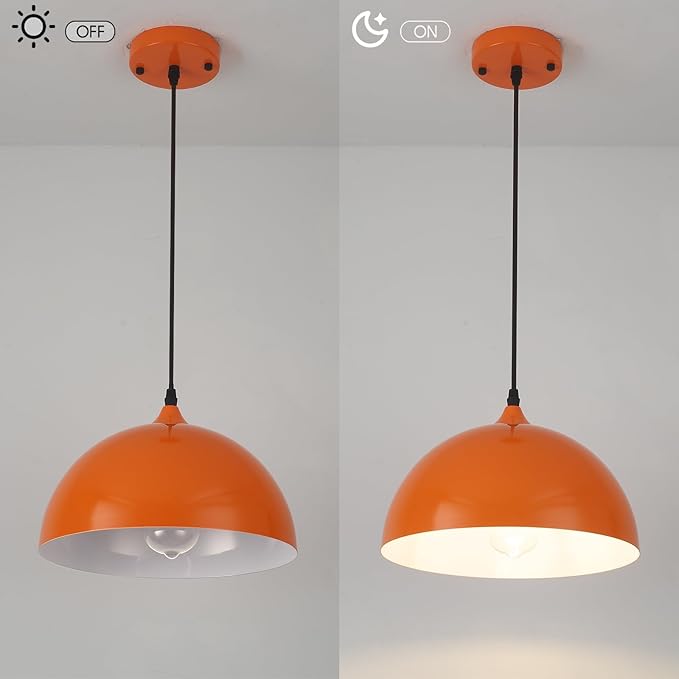 Orange Pendant Lights, 11.8" Kitchen Pendant Light 3 Pack, Industrial Pendant Light Fixtures for Kitchen Island, Farmhouse Pendant Lighting for Bedroom, Living Room, Cafe, Bar, Hallway