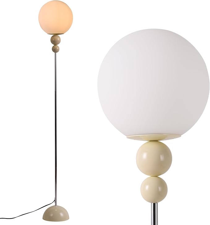 Modern Floor Lamps for Living Room, Globe Glass Shade Floor lamp for Bedroom, Standing lamp for Office, Corner(White)
