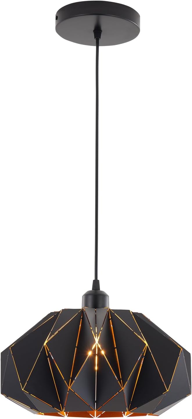 Industrial Black Pendant Lights Kitchen Island,11.8" Metal Dome Hanging Lighting Fixture Modern Wire Cutting Hollow Out Chandelier for Dining Living Room Bar Counter Restaurant,E26