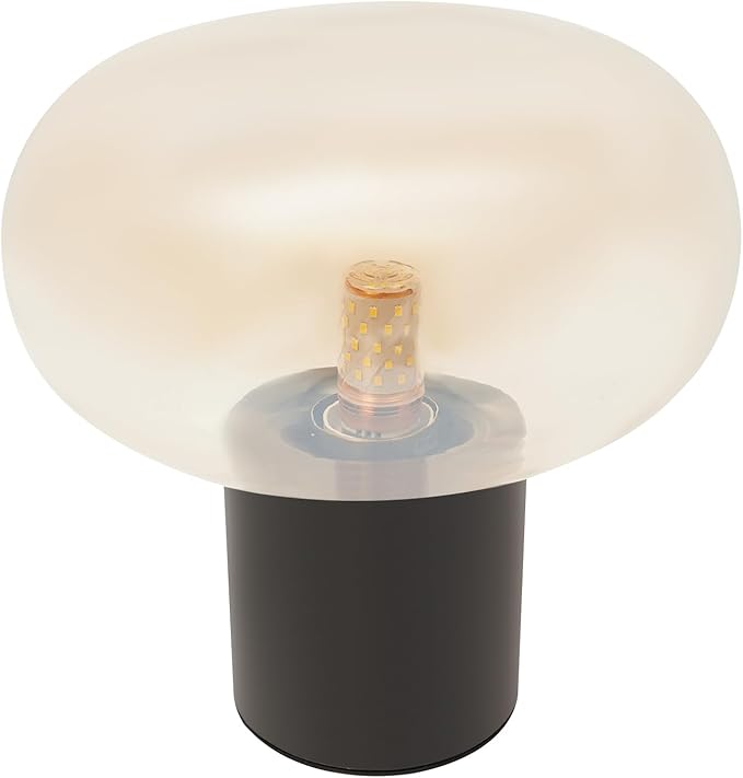 Mushroom Table Lamp Marble Base Glass Shade, Art Deco Bedside Nightstand Lamp for Living Room Bedroom Office, 12W E27 LED Bulb Included - 9''Lx 9.84''H,Illumination Area: 3-5ใก/32-54ftยฒ (Amber)