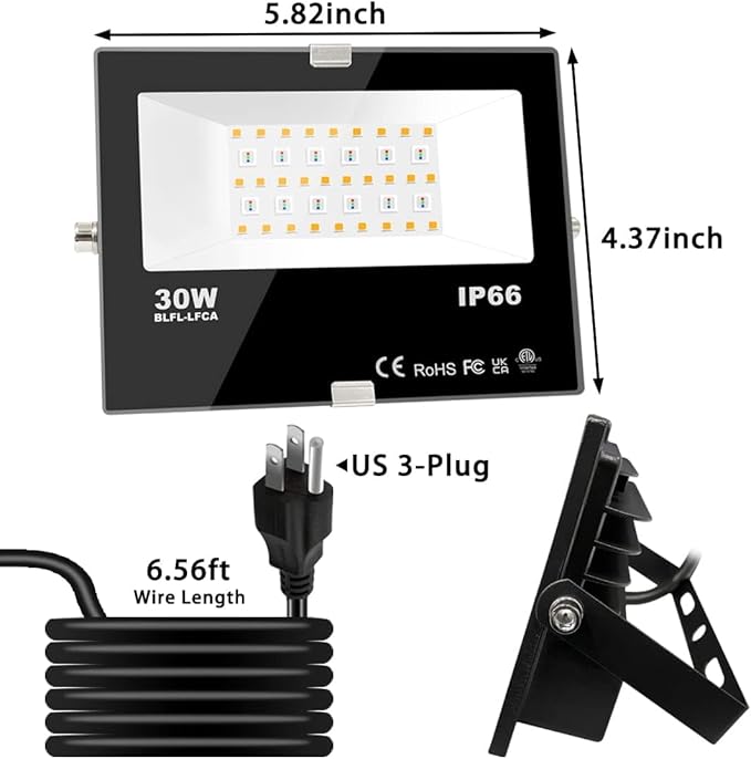 Led Flood Light 30W, 300W Equivalent 3000 LM Outdoor Color Changing Led Stage Landscape Lights, Bluetooth RGBW Smart Floodlights 2700K & 16 Million Colors&Timing& Music Sync, IP66,US 3-Plug (2 Pack)