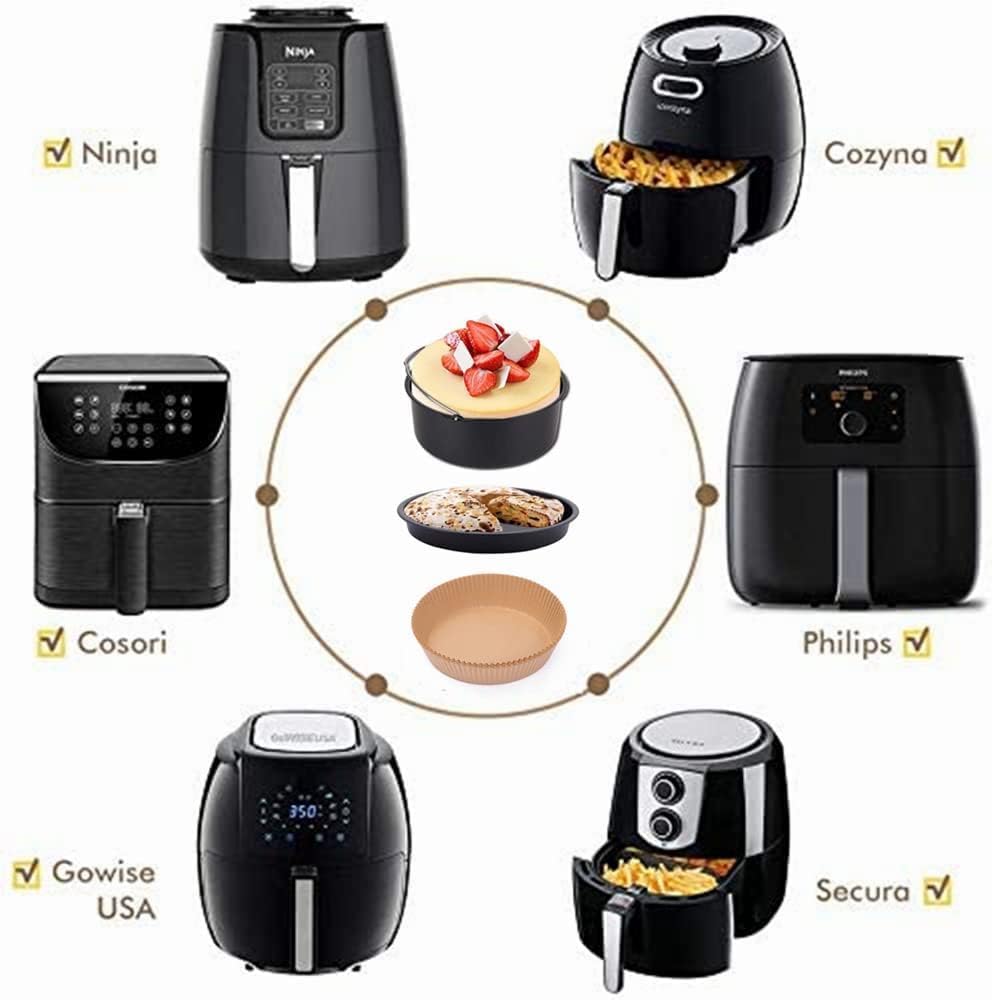 Ninja Air Fryer Accessories Set - 7 Inch Cake Barrel, Pizza Pan & 50 Pcs Baking Paper | Silicone Brush