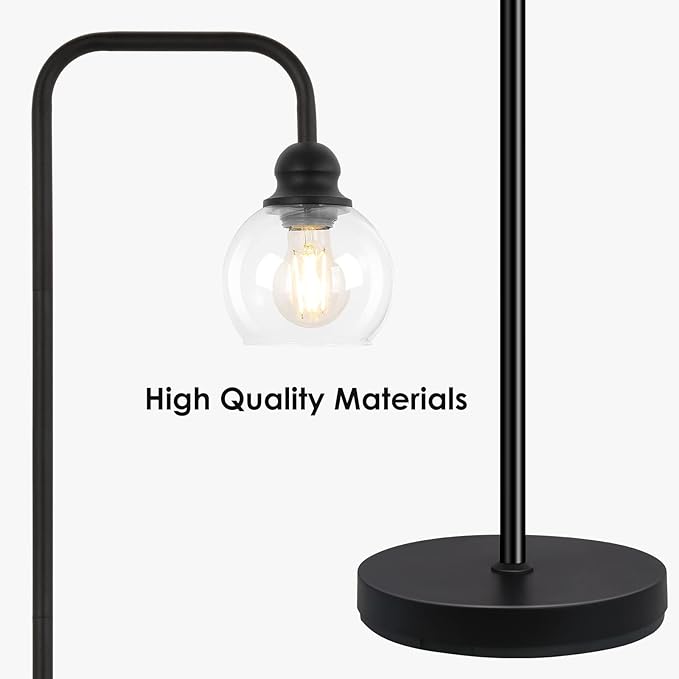 Modern Floor Lamps for Living Room with 6W LED Bulb, Industrial Floor Lamp, Clear Glass, Black Classic Reading Tall Lamp for Home Office, Standing Lamps for Bedroom, Study, Minimalist, Vintage