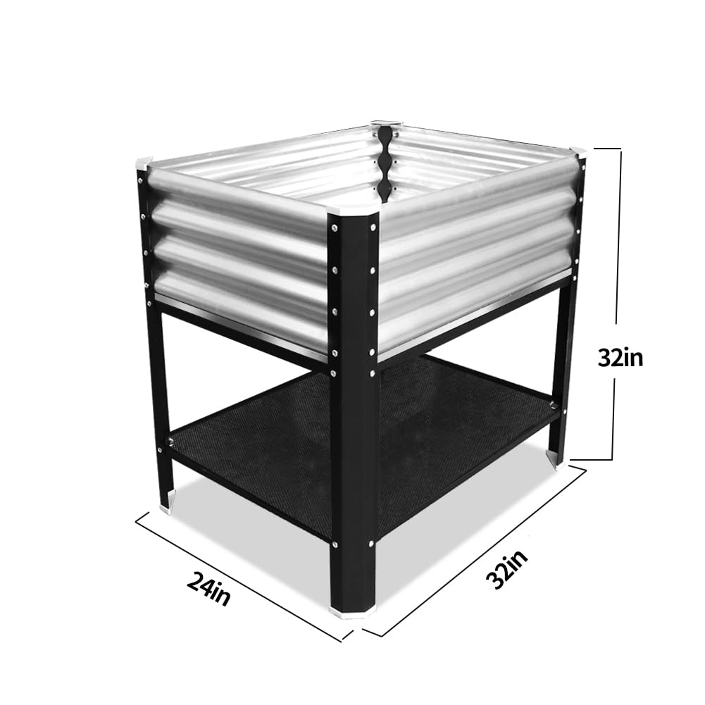 Megawodar Elevated Metal Raised Garden Bed, Large Outdoor Metal Planter Box Big Flower Plant Pot for Planting Flowers Vegetables and Herbs (Silver, Small)