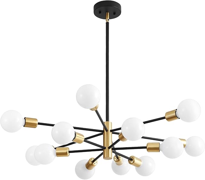 Sputnik Chandeliers, Black and Gold Chandelier,Modern Pendant Light Fixture Mid Century Industrial Ceiling Lighting 12 Lights for Dining Room, Kitchen, Bedroom, Living Room and Farmhoue
