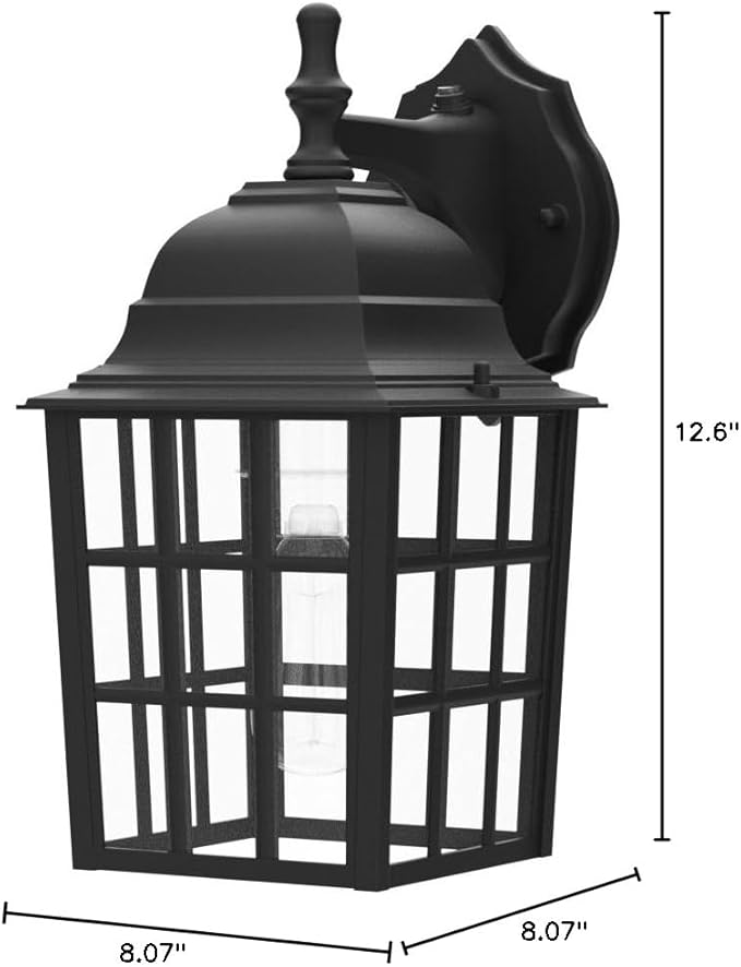 Brightever 2-Pack Dusk to Dawn Outdoor Wall Lantern, Exterior Light Fixtures with Photocell Sensor, Black Wall Light Waterproof, Waterfall Glass Outside Wall Sconce for Porch House Garage