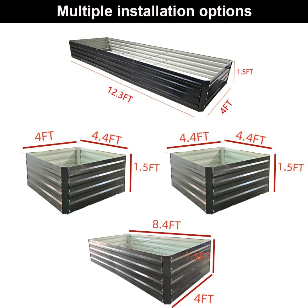 LLyFreira 12.3 * 4 * 1.5FT Galvanized Raised Garden Bed,Horticultural Planting Box, Large DIY Planting Boxes, Large Metal Flowerpot Steel Kit