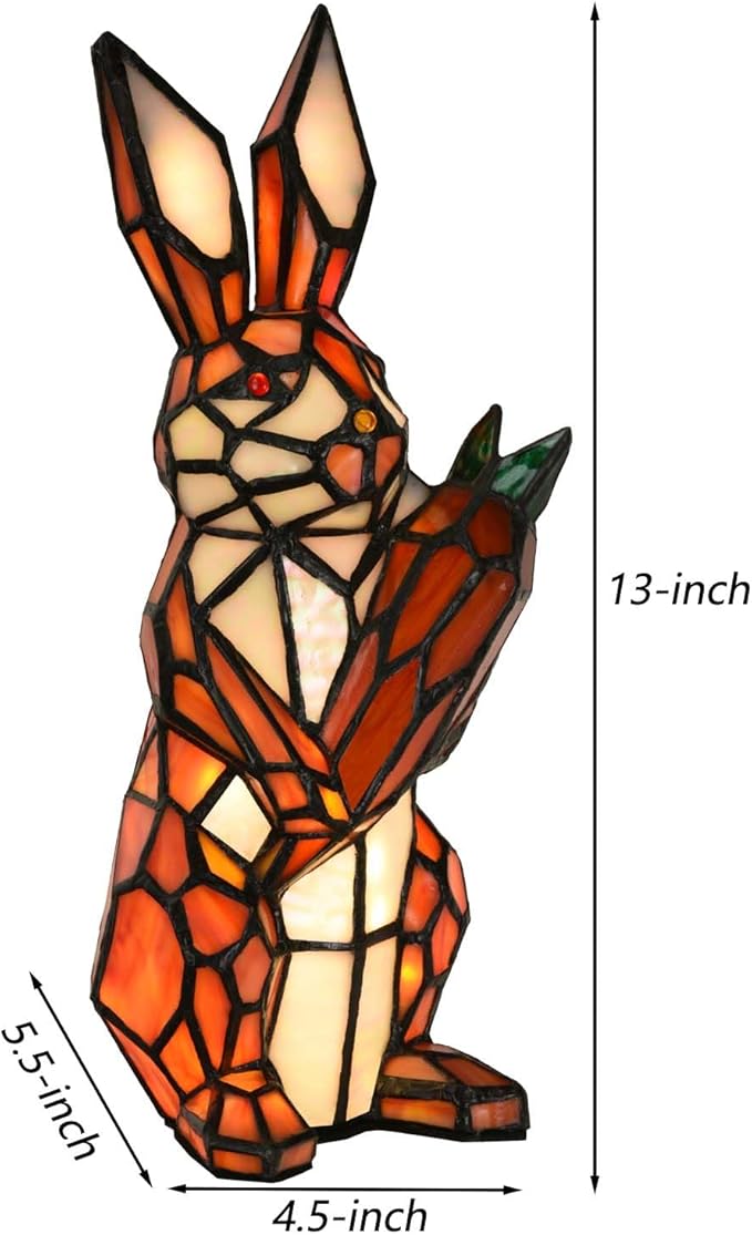 Bieye L10951 Rabbit Holds Carrot Tiffany Style Stained Glass Accent Table Lamp for Home Decor (Orange)