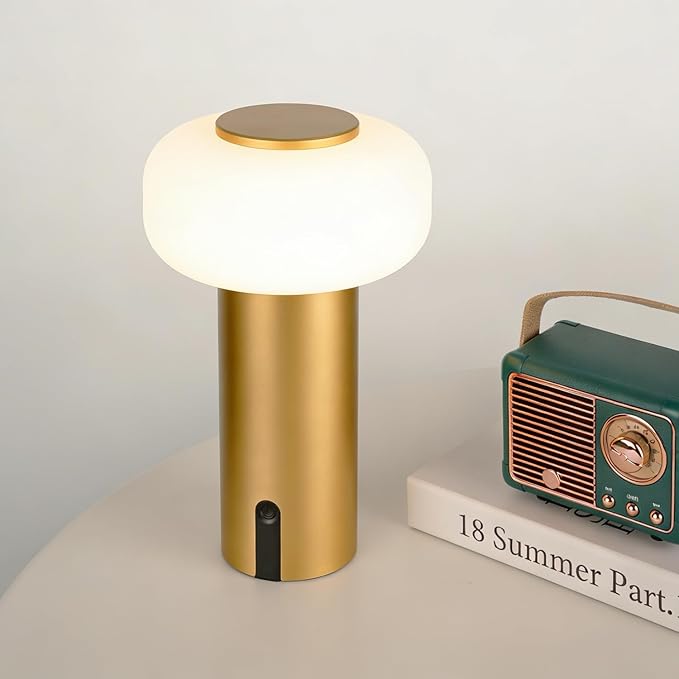 Small Cordless Table Lamp Rechargeable, Portable Battery Operated Lamp with USB Charging, Touch Dimmable Night Light for Bedroom/Patio/Dinning/Outdoor/Camping (Gold)