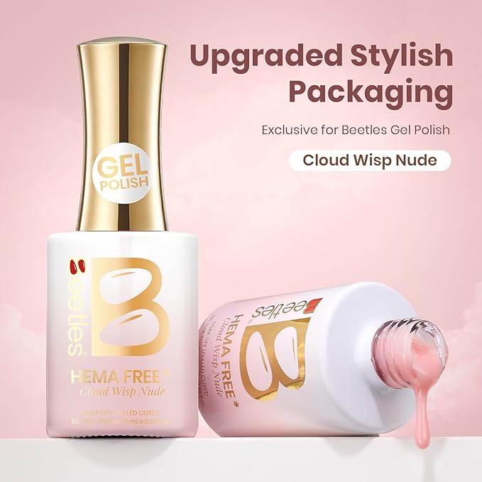 Beetles Cloud Wisp Nude Gel Nail Polish - 15ML Full Size Neutral Jelly Nude Pink Nail Polish Base Color Nail Concealer Sheer Translucent Effect Soak Off UV LED French Nail Art Salon DIY Manicure Gifts