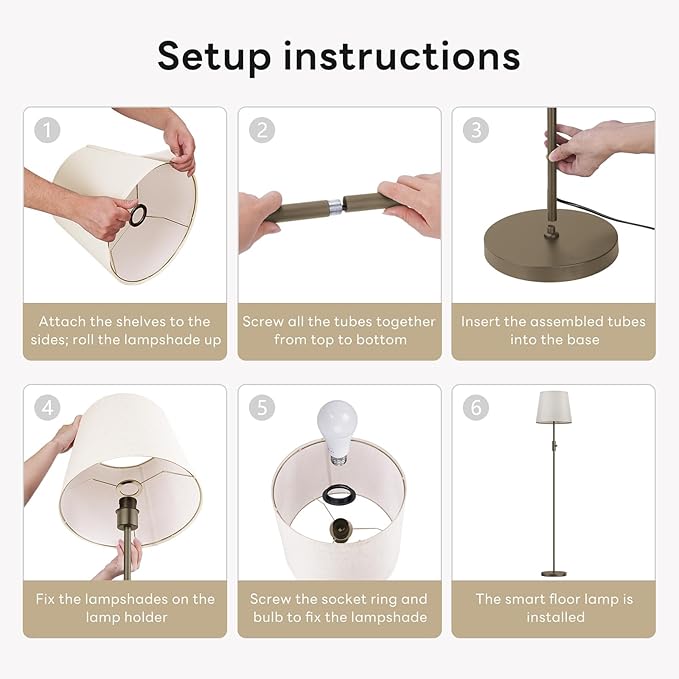 Smart Floor Lamp with RGBCW Color Change Bulb, Compatible with Alexa, Siri, Google Voice & App Control, Standing Lamp with Linen Shade, Tall Lamp for Living Room, Bedroom, Office,Brown
