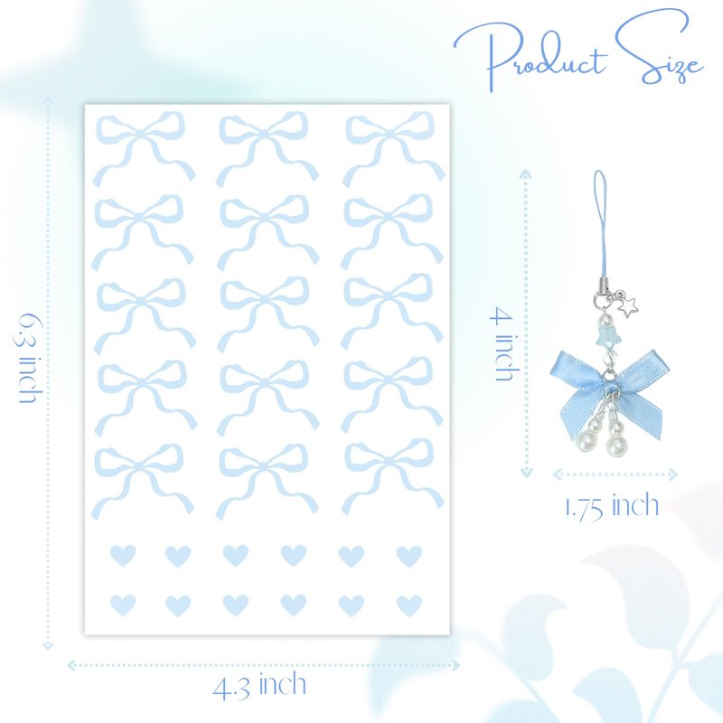 Romukuku Bows Stickers for Custom Owala Accessories, Heart Decals Transfer Stickers for Water Bottles, Bows Pearl Charms for Owala (Light Blue)