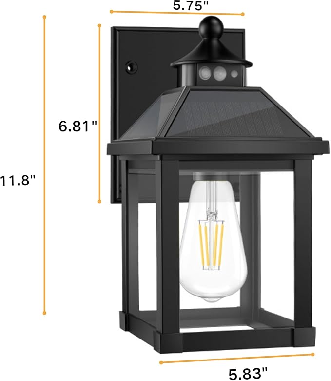 Solar Sconce Lights Outdoor Wall Mount Solar Porch Light Exterior Waterproof with 3 Lighting Modes and Motion Sensor 3000K Dusk to Dawn Wall Lantern for Garage Front Door Home Barn Shed House 1Pack