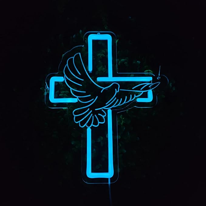 Jesus Cross Neon Signs, Cross Light Up Sign, Dimmable LED Neon Signs for Wall Decor Bedroom Home Room Party Decor, LED Neon Light for Wedding Christmas Easter Celebrations New Year, 30 * 24.62cm