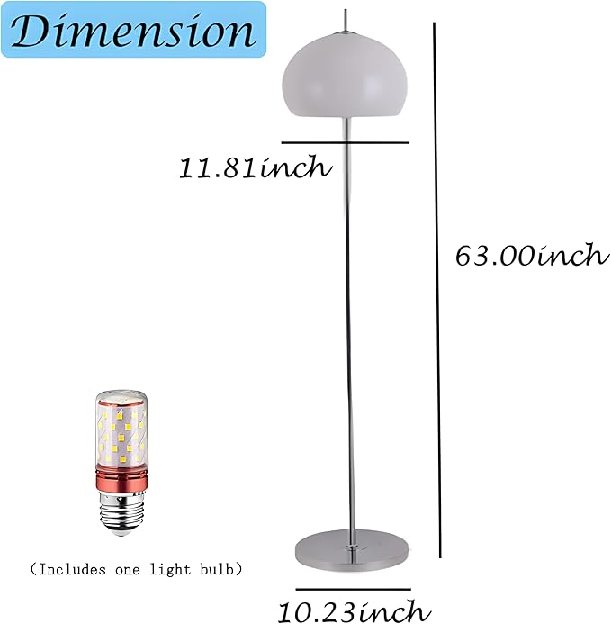Bofea-White Floor Lamps for Living Room,Modern Milk Glass Standing Lamp with Foot Switch,3 Color Temperature Couch Reading Floor Lamp,Nightstand Light,Chrome Pole Tall Lamp,Mushroom Lights for Bedroom