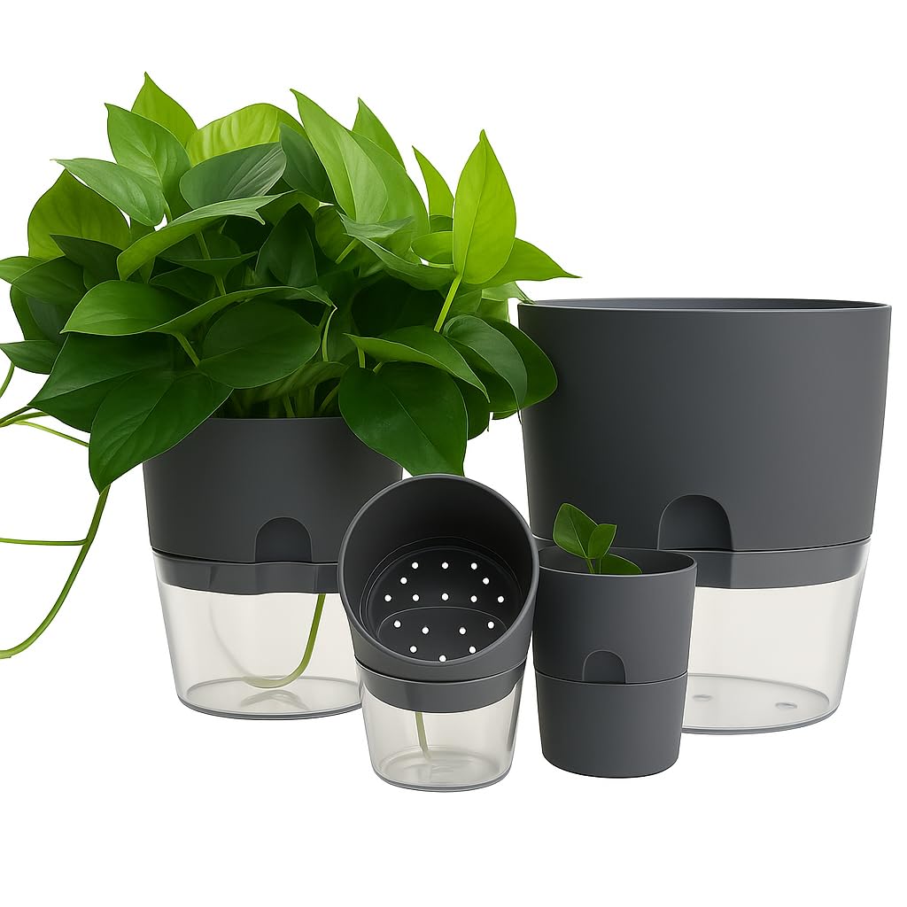 Self Watering Planter Pot with Upgraded Wick System – Modern Indoor Plant Pot with Visible Water Reservoir