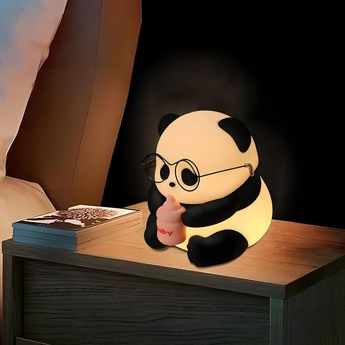 Cute Panda Night Light, LED Novelty Animal Night Lamp, 3 Level Dimmable Nursery Nightlight Gift for Breastfeeding Toddler Baby Kids, Food Grade Silicone Cute Stuff forRoom Decor