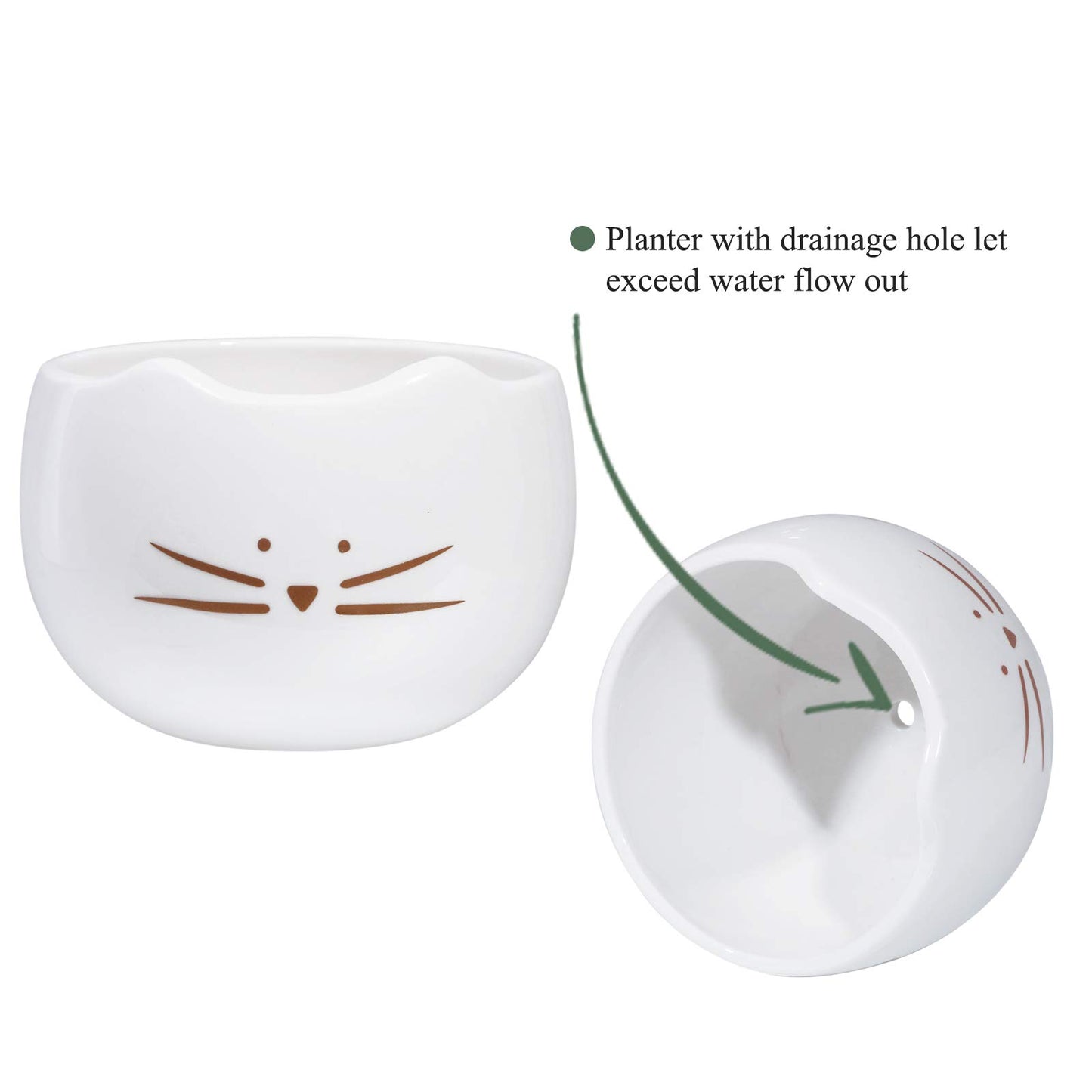 Koolkatkoo 5.5 Inch Cute Cat Succulent Planter Pots Cactus Planters Flower Pots White Set of 2