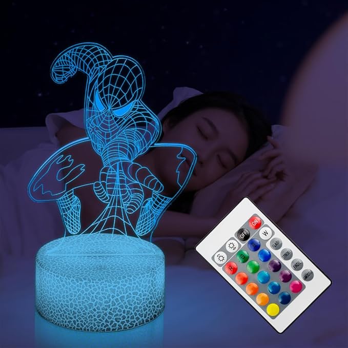 Kids Toys 3D Night Light,Superhero Christmas Gift Birthday 3D Illusion Lamp for Kid Girl Boy Room Decor, 16 Colors Remote Control