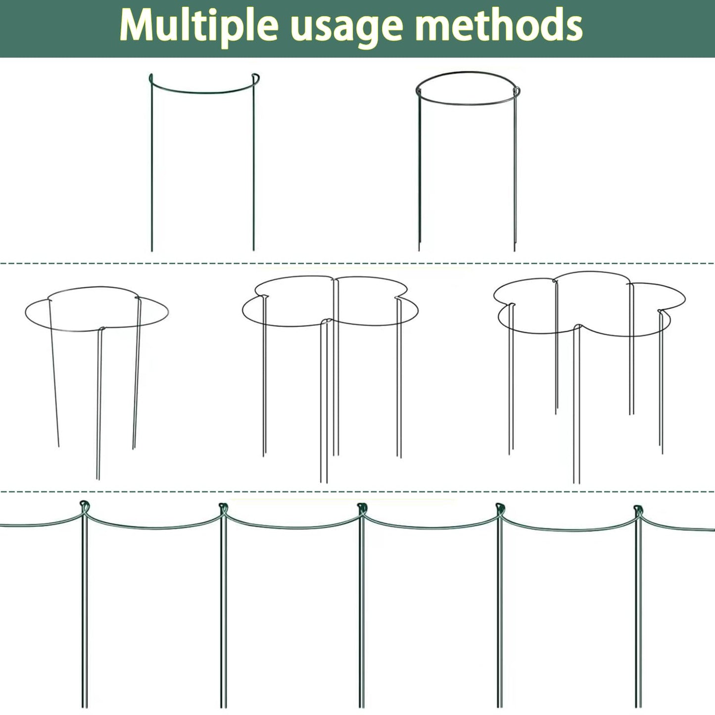 Behidiruch 10 Pack Plant Support Stakes, 4 mm Thick 24 Inch Half Round Metal Garden Stakes, Plant Support Cages Ring for Peony Tomato Hydrangea Rose Flower Indoor Outdoor (10" Wide x 24" High)