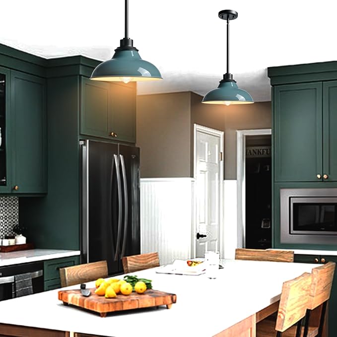 Modern Blue Pendant Light Fixture Kitchen Pendant Lights for Breadfast Nook Bar Dinning Room Coffee Shop Sea Green Nordic Style (Metal Rod)