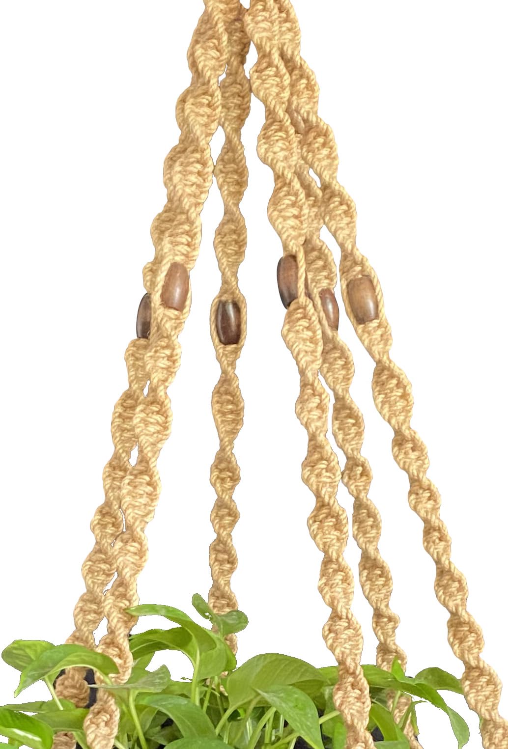 6 Legs Macrame Natural Jute and Cotton Plant Hanger & Holder and Metal Ring, 51-inches Length (Without The White Pot and Plant) (Jute) (Brown-Jute)
