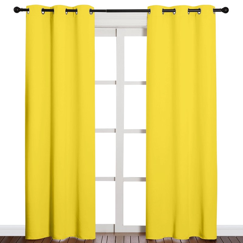 NICETOWN 84 inches Curtains for Office and Theater, Thermal Insulated Solid Grommet Drapes for Living Room (Bright Yellow, 1 Pair, 42 inches Wide)