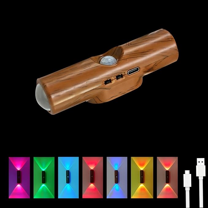 Motion Sensor Wall Lamp, Motion Sensor Light Indoor, Smart Night Light, Rechargeable Sensor Bathroom Light, Magnetic Mount lamp for Bedroom, Bathroom, Courtyard, Livingroom (Walnut -7 Color)