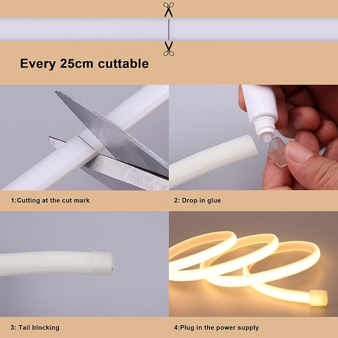 AC 110V COB LED Strip Lights Outdoor Waterproof 98.4ft, 3000K Warm White Super Bright 300W LED Rope Light, IP65 Flexible Cuttable, for Bedroom Garden Commercial House Gaming Room Decor