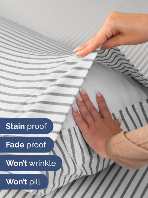 Extra Deep Cal King Sheet Set - 6 Piece Breathable and Cooling Sheets - Hotel Luxury Bedding for Women, Men, Kids & Teens - Easy Secure Fit - Soft & Wrinkle Free - Extra Deep Pockets - Grey Stripes