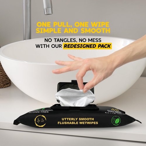 JYJZ - Flushable Wet Wipes, 6 Pack (288 Wipes), New & Improved Lemon Fresh, Disposable, Biodegradable, XL, Aloe & Vitamin-E, Marine Life Friendly, Utterly Smooth, Bespoke Freshness, Irresistible!
