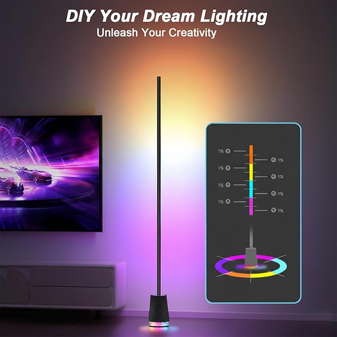 Smart LED Floor Lamp with Speaker & White Noise, RGBWWIC Standing Corner Lamp Work with Alexa Google Assistant, Music Sync, App Control,AI Recognition DIY Ambient Lighting for Bedroom Living Game Room