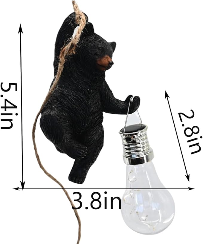 Solar Bear Statues Outdoor: Hanging Garden Decor for Outside Cabin Porch Light Yard Decorations Tree Ornaments Small Resin Figurines Funny Gifts Mama Women