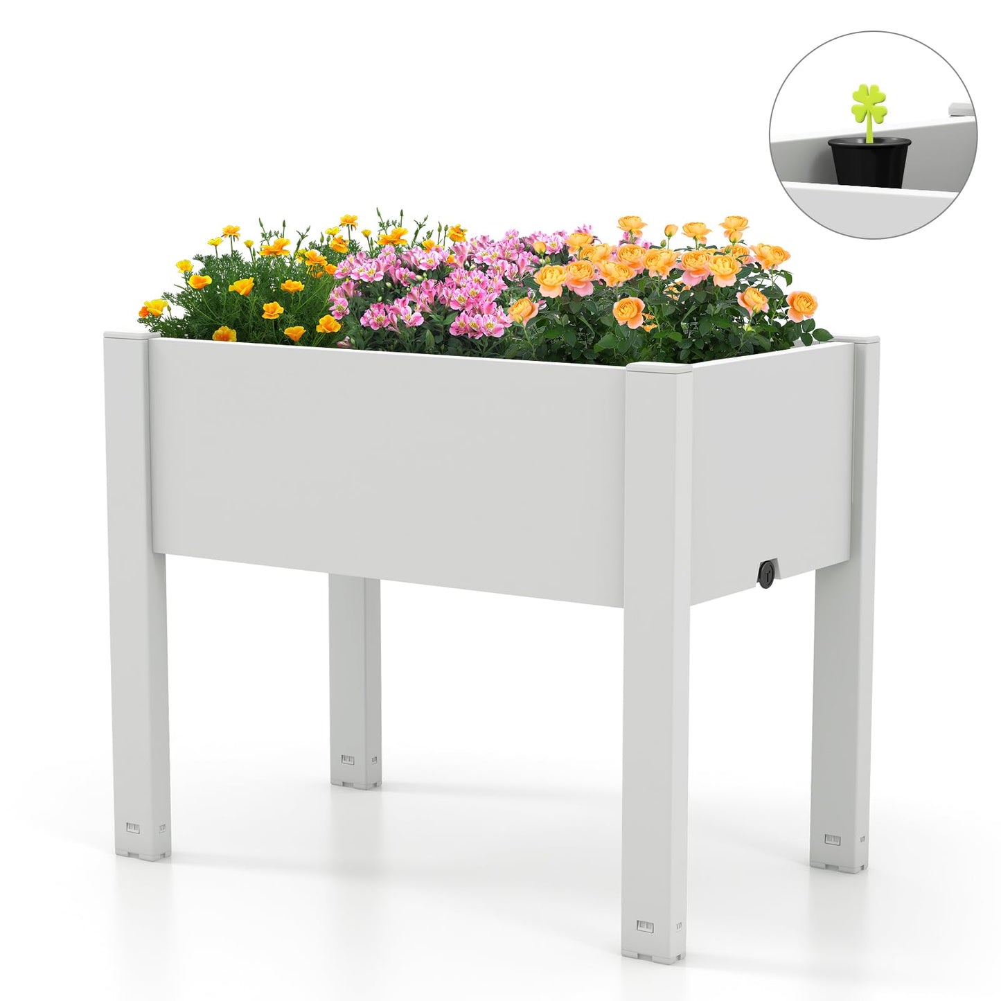 Toolsempire Raised Garden Bed Outdoor, Elevated Planter Boxes with Legs & Water Level Indicator, Garden Box Self-Watering Raised Beds for Gardening, Balcony & Deck (Greyish-White)