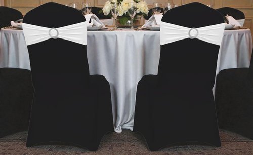MDS Spandex Chair Sashes - Pack of 200 Universal Stretch Bands with Buckle Slider for Wedding Decor - White