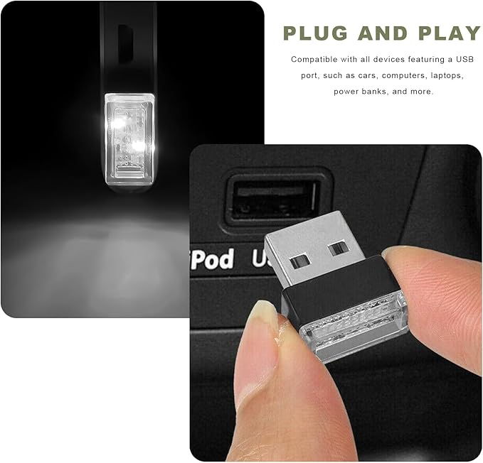 4 PCS USB LED Car Interior Atmosphere Lamp, Mini Night Light Plug-In Trunk Ambient Lighting Kit, Portable USB Interface LED Lamp Interior Decoration for Vehicle Home Office (7 PCS)