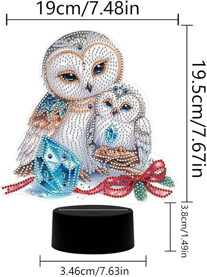 Adorable Owl Diamond Art Painting Night Light,Diamond Art Painting Kits Desktop Touch Lamp Ornaments for Tabletop Decor Diamond Art Accessories for Adult Beginner Bedrooms Living Room