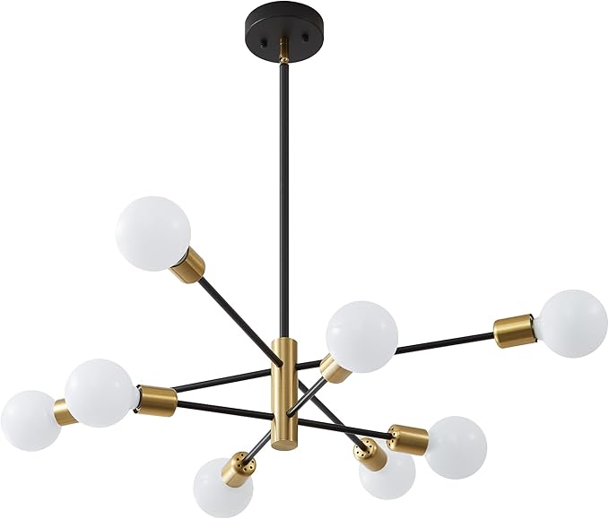 Sputnik Chandelier Mid Century Modern Industrial E26 Pendant Lighting Chandeliers Ceiling Light Fixture Black and Gold Light for Living Room,Kitchen,Bedroom,Dining Room and Farmhouse