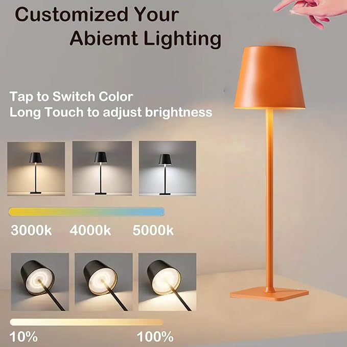 Orange Rechargeable Table Lamp Set of 2,Small Led Cordless Table Lamp,Outdoor Table Light for Restaurant Dining Table Top Tabletop Dinner,Retor Lamp Mid Century Morder Lamp,Vintage Lamps,Kitchen lamp