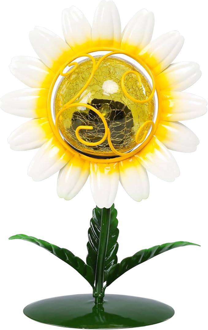 MUMTOP Solar Lanterns Outdoor - Sunflower Solar Lights Decorative, Tabletop Lantern Lamp Ornaments with Cracked Glass for Yard Patio Garden Outside Decorations