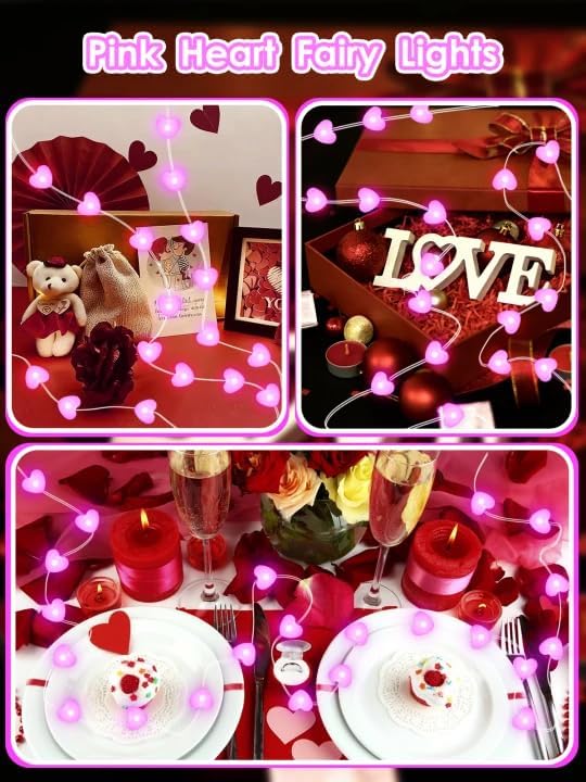Albelt Pink Heart Fairy Lights Battery Operated with Remote, 10 FT 30 LED String Light with 8 Modes & Timer for Outdoor Indoor Anniversary Wedding Valentines Mother's Day Decor, Gift for Mom or Girls