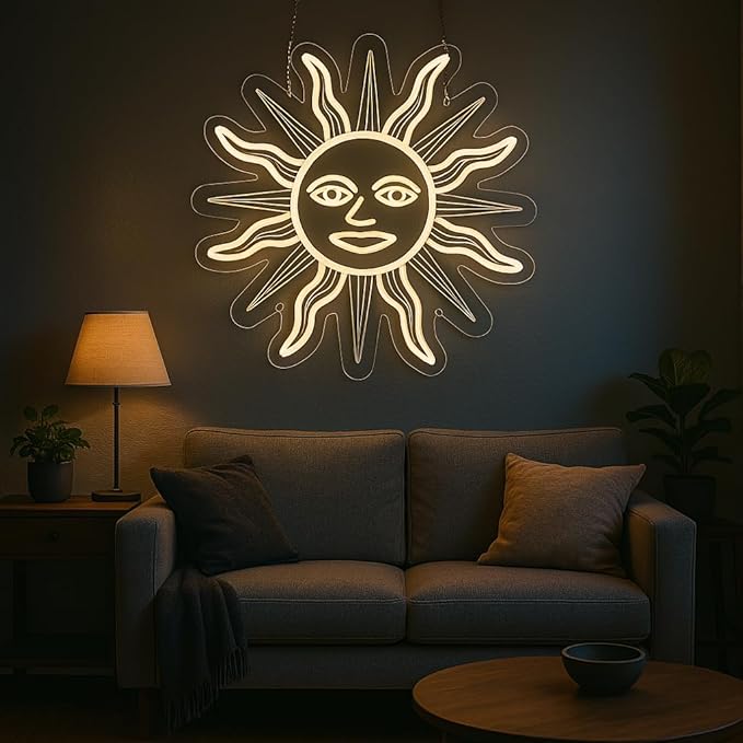 Sun Face Neon Sign,13.8 Inch Giant Sun Light up Sign - Cool Neon Light Wall Decor for Home Karaoke Bar Restaurant Pub Cafe Salon Game Room, USB Powered (13.8 x 13.8 inches, 1Pack)