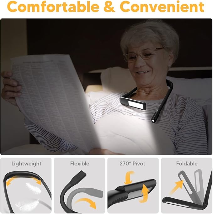 Neck Reading Light with Storage Case:10-80Hrs Eye-Friendly Rechargeable Book Lamp, Knitting Crochet Accessories Sewing Craft Light, Mothers Day Gifts for Mom Wife Book Lovers Readers Knitters Crafters