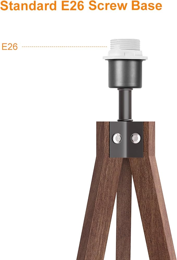 LEPOWER Wood Tripod Floor Lamp, Mid Century Standing Lamp, Modern Design Studying Light for Living Room, Bedroom, Study Room and Office, Flaxen Lamp Shade with E26 Base Dark Brown