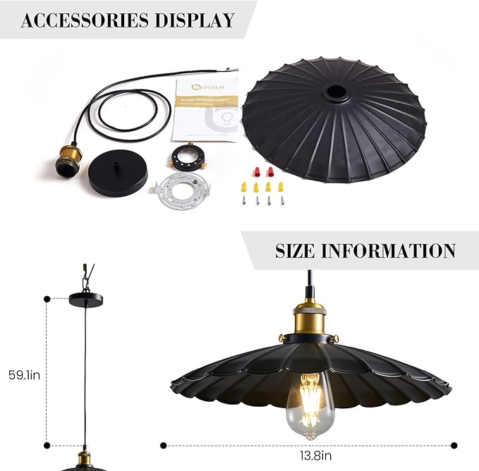 2Pack Kitchen Hanging Lights, Black Hanging Light for Hallway 13.8 Inch Metal Lampshade Farmhouse Pendant Lights Kitchen Island Vintage Pendant Lighting Kitchen Island Sofa