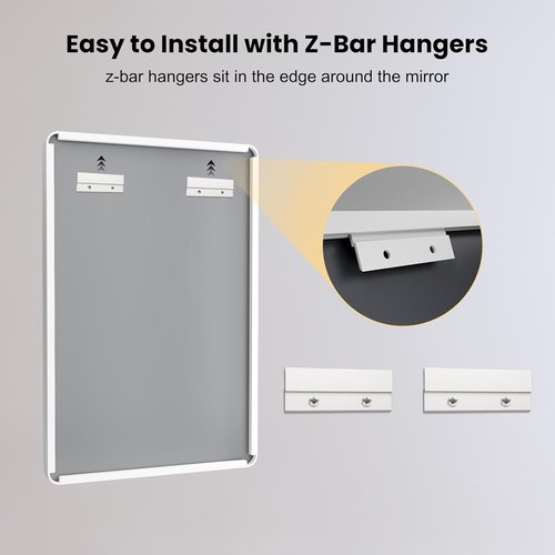 LOAAO White Metal Framed Bathroom Mirror - Large 40x32 Inch Rounded Rectangle, Anti-Rust Tempered Glass, Versatile Hanging Options