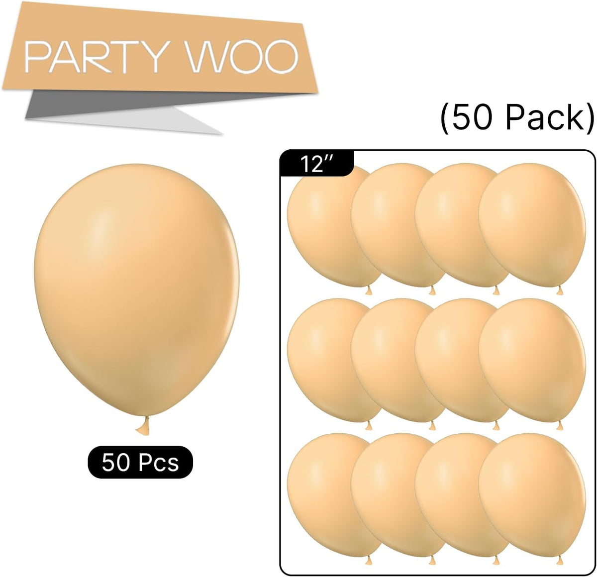 PartyWoo Nude Balloons - 50 Pcs 12 Inch Beige Apricot Cream Latex Helium Balloons for Boho Parties