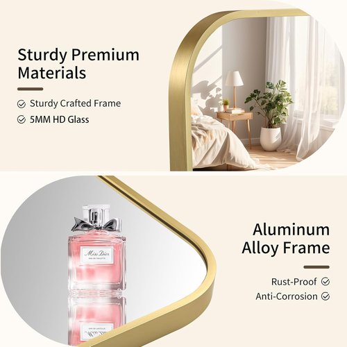 CLBA Gold Bathroom Mirror, 22x30 Inch Aluminum Frame Rectangle Mirror, Anti-Rust, Tempered Glass, Wall Mirror for Over Sink, Vanity, Bedroom, Entryway, Horizontal/Vertical